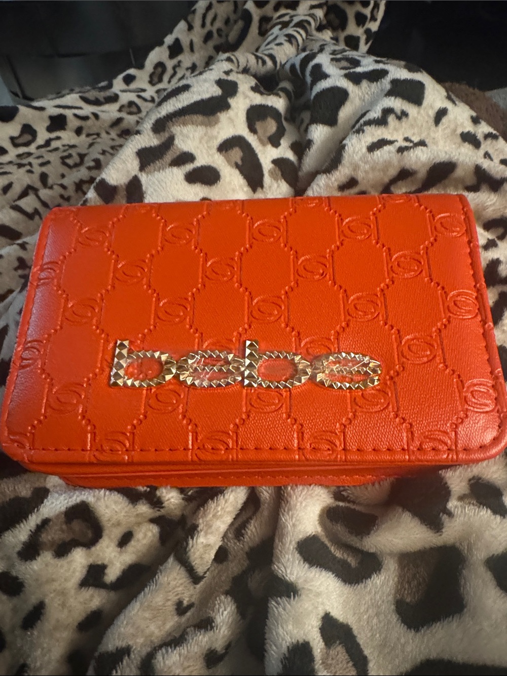 bebe Orange Embossed Wallet with Gold Logo